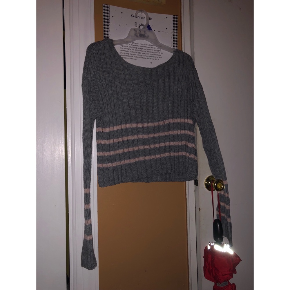 Grey and Pink Crop Sweater